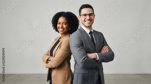 Professional business team posing confidently for corporate presentation or office event