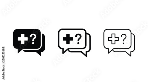 Chat Bubbles with Plus and Question Mark Icons, Medical Communication Design Elements. Healthcare Dialogue Symbols for Apps and Websites.