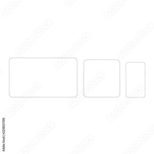 White electronic device silhouettes on black background