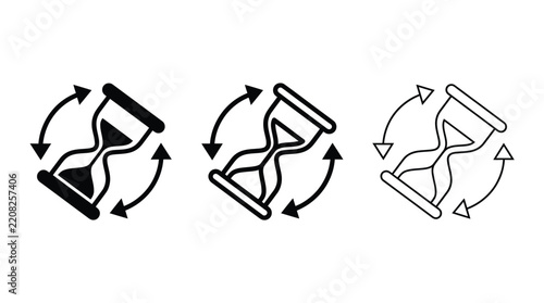 Hourglasses Icon Design Evolution Set with Arrow Symbols. Minimalist Vector Illustration for Time Management and Progress Concepts.