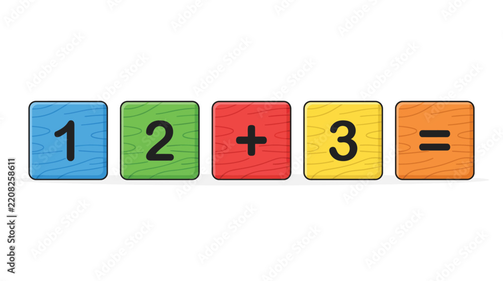 Obraz premium Numbers one through three with addition and equals sign vector illustration