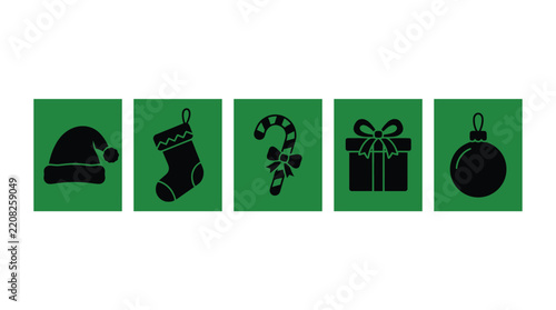 Christmas icons set featuring santa hat holiday