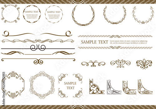 Collection of vintage style ornate frames labels and decorative design elements