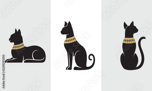 Silhouette of an Egyptian cat, multi-angle view, vector design