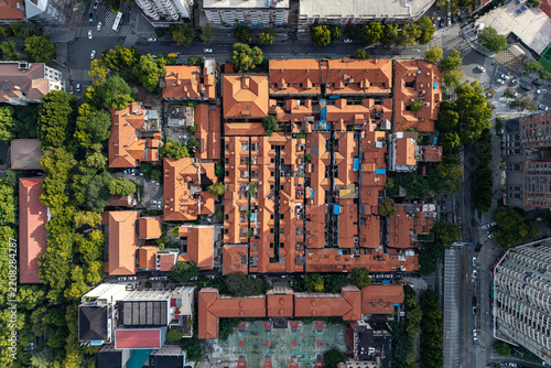 Obraz na plátně Aerial View of Historic Red-Roofed Buildings in Hankou Concession Area, Wuhan, C