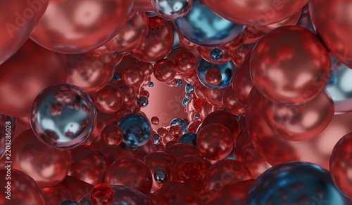 Abstract background with spheres, glass orbs, and glittering beads 3D illustration