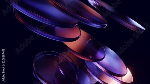 Glossy glass discs with purple bronze reflection loop background