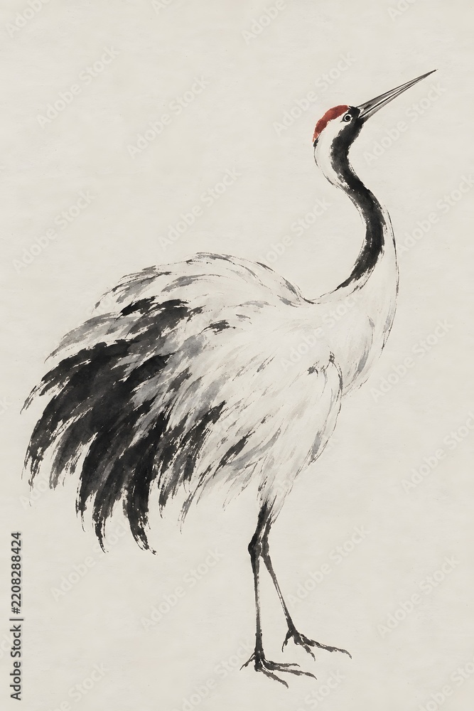 Obraz premium Upright Crane Ink Painting