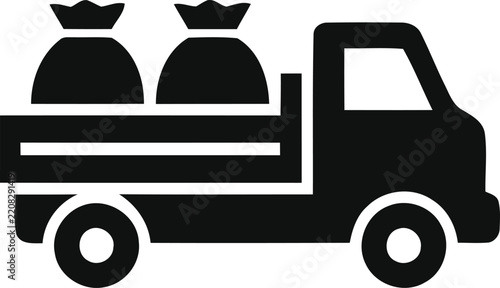 Simple black silhouette of a pickup truck carrying two large bags in the bed