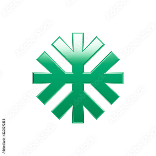 A vibrant green snowflake graphic icon stands out against a stark black background, showcasing clean metallic gradients, crisp geometric symmetry, and a striking modern design ideal for winter