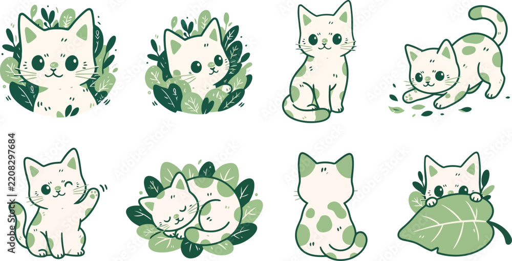 Obraz premium Cute Cat Character Pose Sheet Set Cute Animal Character Vector Illustration