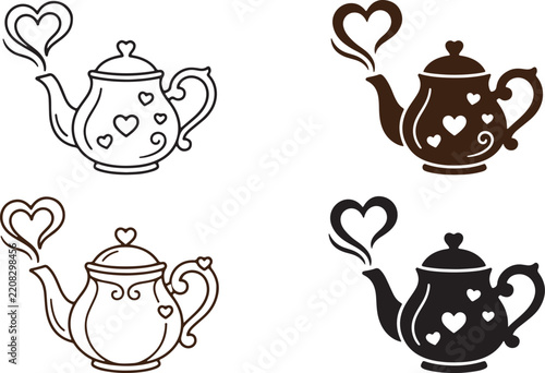 Heart Teapot Vector Icon Collection