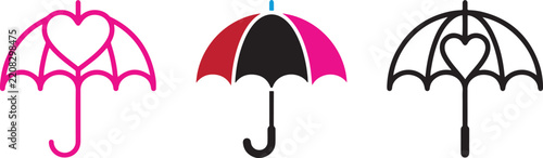 Heart Umbrella Vector Icon Collection