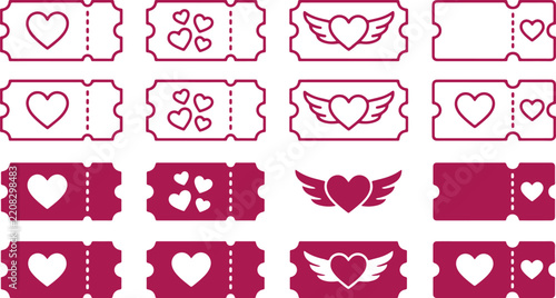 Heart Ticket Vector Icon Collection