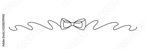 Coquette bow on ribbon. Chalk hand drawn vector illustration isolated on white background for design template wedding, Birthday, Christmas decoration or discount, sale.