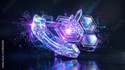 Iridescent glass tech elements in digital space