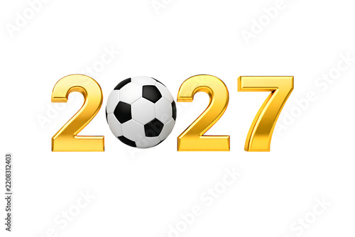 Golden 2027 Soccer Ball New Year Typography Isolated on Transparent Background