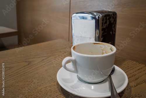Barcelona, Spain - September 28, 2026 - Finished coffee cup