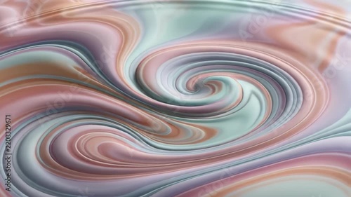 Abstract Pastel Liquid Swirling with Ripple Effect in Peach and Mint Green