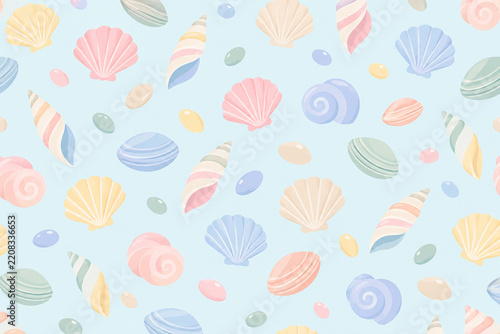 Minimal Pastel Coastal Shell Seamless Pattern for Summer Fabric