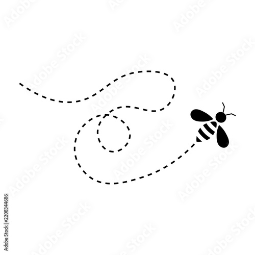 Flying bee with dashed flight path icon