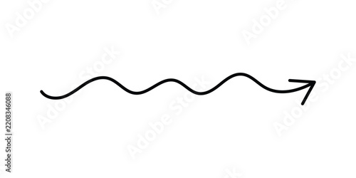Wavy black line with arrow, indicating direction, isolated on white background, graphic element.