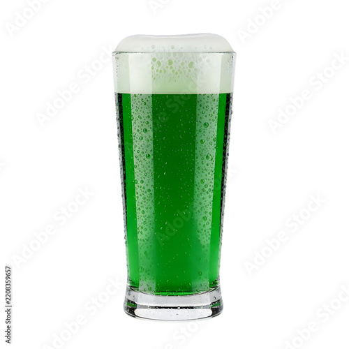 A refreshing glass of green beer isolated on white background