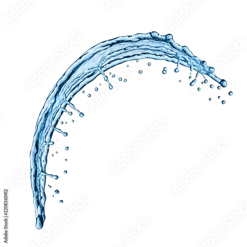 Clear blue water splash arc isolated on a white background