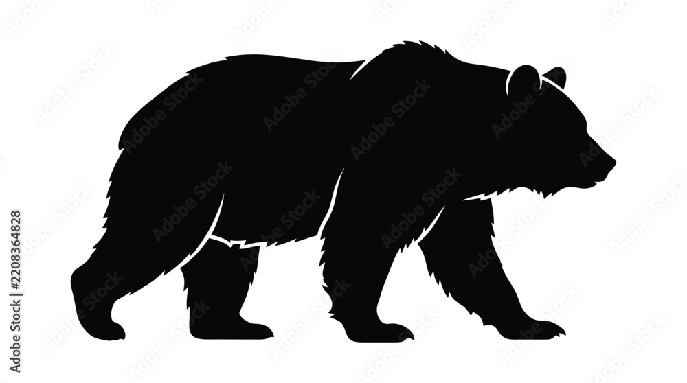 Obraz premium Black bear silhouette stands on a white background a detailed animal form