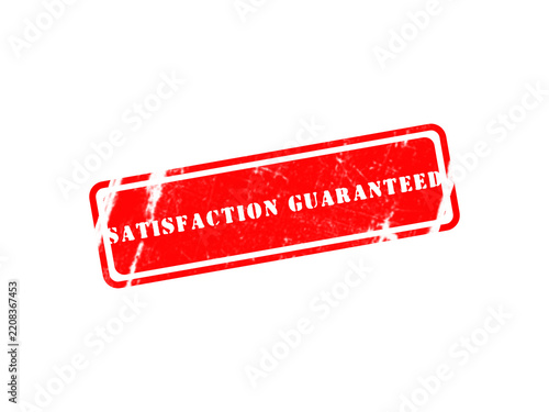 A red rectangular rubber stamp with the text satisfaction guaranteed written in white capital letters, isolated on a black background isolated on a transparent background