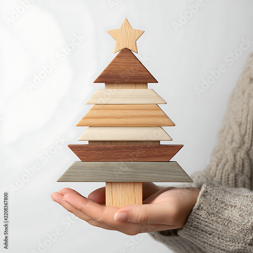 Hand Holding a Wooden House Box with Staircase, 3D Concept of Home Building, Success, Growth, Architecture, Business, Education and Step-by-Step Progress