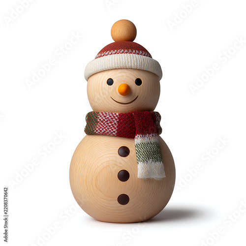 Cute Snowman Isolated on White Background with Hat and Scarf, Christmas Winter Holiday Decoration, Seasonal Celebration and New Year Concept