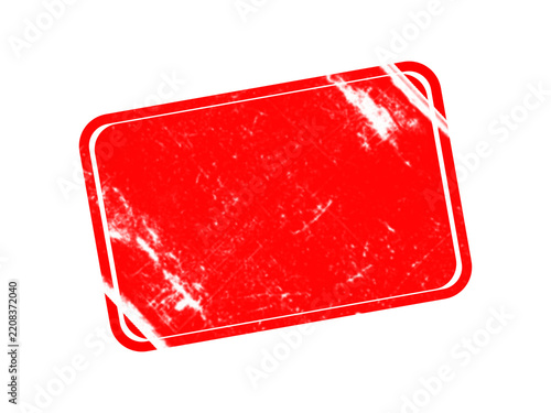 A distressed red rectangular stamp with rounded corners and a worn black border, isolated on a clean white background, for a vintage aesthetic isolated on a transparent background