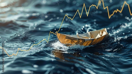 American paper boat represents financial risk during stock market volatility and global uncertainty
