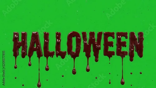 Dripping blood halloween text typography 4k green screen.