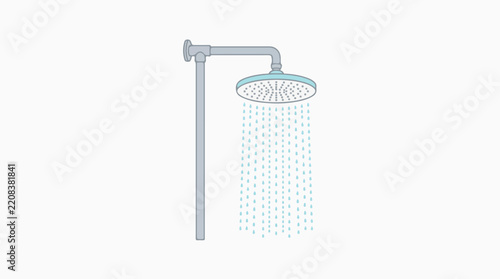 Shower head spraying water drops in minimalist vector illustration design style