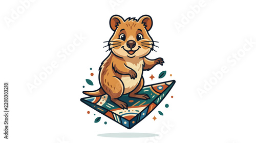 Quokka animal standing on surfboard riding wave vector illustration graphic design