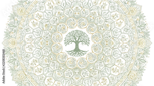 Mandala pattern with tree of life symbol and ornate floral geometric design for background