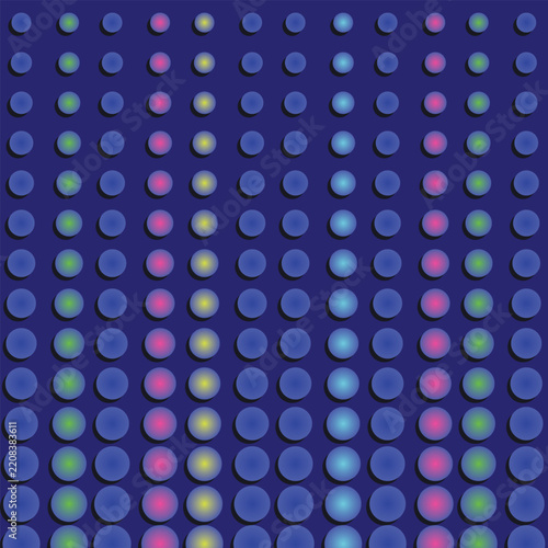Colorful polka dot seamless pattern on dark blue background vector
