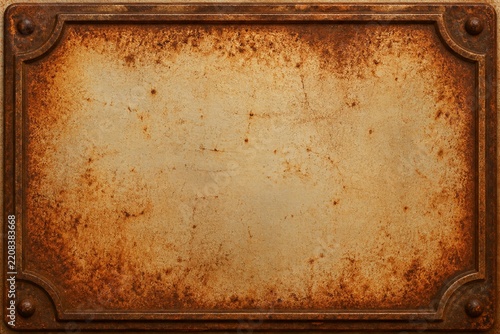 Aged rusted metal plaque with distressed patina surface