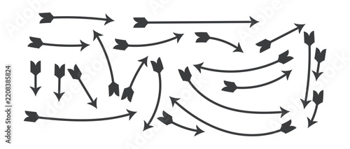 Bold hand drawn arrow collection with long curved directional strokes for navigation, movement, workflow, process and infographic design