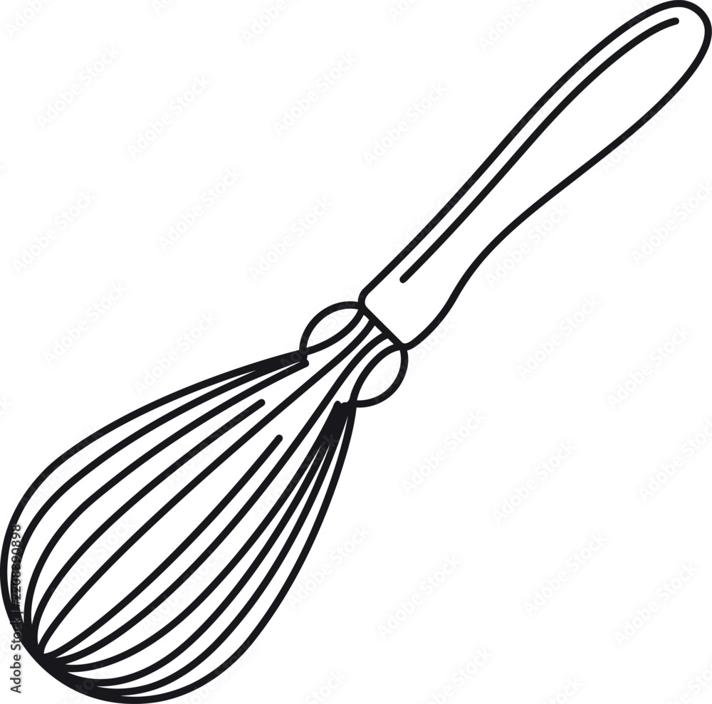 Obraz premium Hand drawn sketch of a wire whisk isolated on a white background