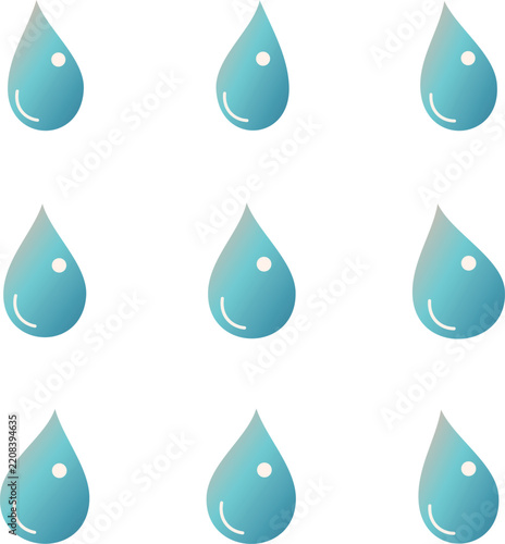 Water drop icons featuring smooth blue gradient style for modern digital UI web designs