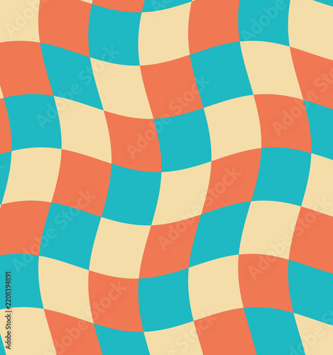 Wavy checkerboard pattern featuring vintage retro colors for creative graphic backgrounds