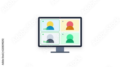 Virtual team meeting displayed on a computer monitor with animated avatars