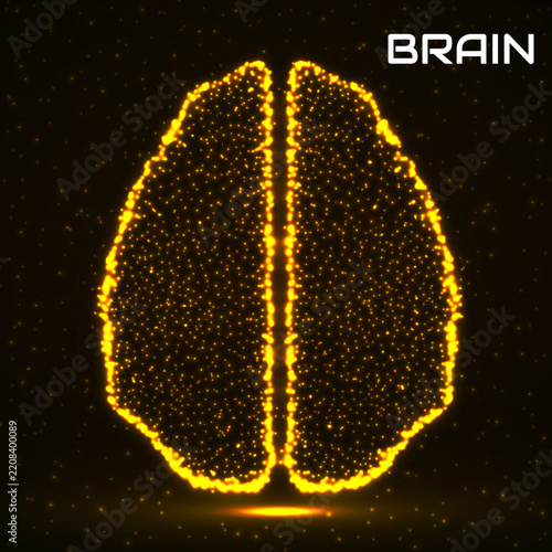 Abstract human brain of glowing particles, technology concept. Vector