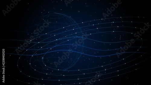 Digital global network connection abstract background, with rotating data, streams and glowing particles