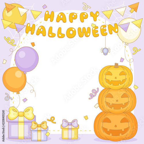 purple happy halloween party square frame