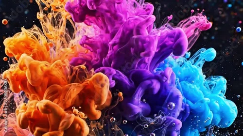 Vibrant Multicolor Ink Clouds Blooming in Water