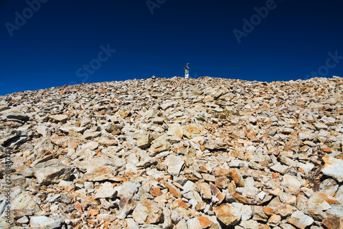 The scree slope below the summit of Monte Cabianca. Orobie Alps, Province of Bergamo, Lombardy, Italy